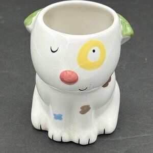 Ceramic Dog Planter Pot White Colorful Spots By Springs Hippie Animal Lover Boho